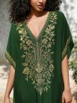 Golden Leaf Embroidery Oversized Black Green Kaftan