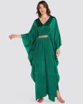 Solid Color V Neck Batwing Sleeve Kaftan Dress