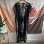 Boho Chic Black Batik Paisley Kaftan Maxi Dress