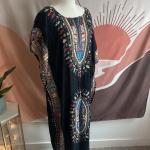 Boho Chic Black Batik Paisley Kaftan Maxi Dress