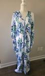 Tropical Floral Kaftan Dress in White and Blue