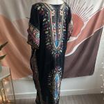 Boho Chic Black Batik Paisley Kaftan Maxi Dress