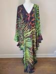Glam Satin Tropical Animal Print Kaftan Dress