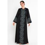 Black Floral Embroidered Maxi Kaftan Dress