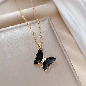 Butterfly Pendant Titanium Steel Necklace for Women