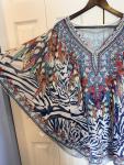Colorful Sheer Beaded Kaftan Poncho Top