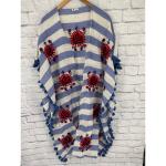 Blue & White Striped Tassel Boho Kaftan
