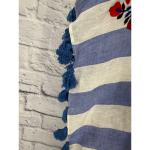 Blue & White Striped Tassel Boho Kaftan