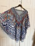Colorful Sheer Beaded Kaftan Poncho Top