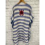 Blue & White Striped Tassel Boho Kaftan