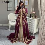 Elegant Burgundy Moroccan Kaftan Dress with Embroidery