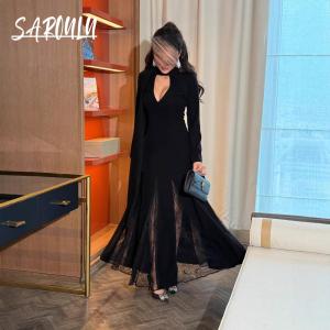 Black Lace Evening Kaftan Dress with Long Sleeves