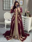 Elegant Burgundy Moroccan Kaftan Dress with Embroidery