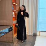 Black Lace Evening Kaftan Dress with Long Sleeves