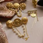 Golden Pearl Tassel Brooch with Rhinestones Crown