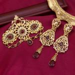 Gold Moroccan Jewelry Caftan Brooch and Earring Set
