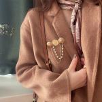 Golden Pearl Tassel Brooch with Rhinestones Crown