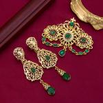 Gold Moroccan Jewelry Kaftan Brooch and Earring Set