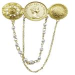 Golden Pearl Tassel Brooch with Rhinestones Crown