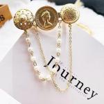 Golden Pearl Tassel Brooch with Rhinestones Crown