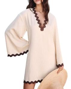 Boho Striped V-Neck Beach Kaftan Dress