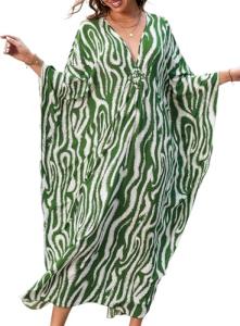 Yanziliu V-Neck Tie Dye Beach Kaftan Dress