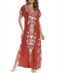 Embroidered Short Sleeve V Neck Beach Kaftan