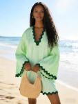 Green Boho Striped V-Neck Kaftan Dress