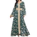 Embroidered Floral V Neck Maxi Kaftan Dress