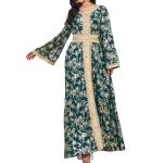 Embroidered Floral V Neck Maxi Kaftan Dress