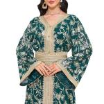 Embroidered Floral V Neck Maxi Kaftan Dress