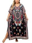 Plus Size Printed V-Neck Beach Kaftan Dress