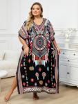 Plus Size Printed V-Neck Beach Kaftan Dress