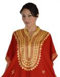 Moroccan Red Cotton Kaftan Dress for Women