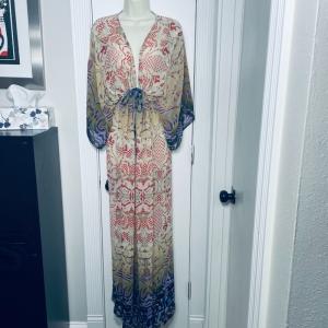 Women's Sheer Maxi Kaftan Dress Cover-Up Resort Wear Flowy Bell Sleeves One Size