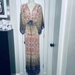 Women's Sheer Maxi Kaftan Dress Cover-Up Resort Wear Flowy Bell Sleeves One Size