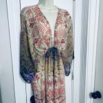 Women's Sheer Maxi Kaftan Dress Cover-Up Resort Wear Flowy Bell Sleeves One Size