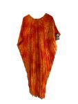 Orange Pleated Kaftan Dress Sheer Lightweight Resort Wear Sheer Sz: XL