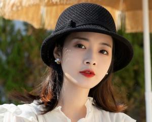 Women's Wide Brim Straw Hat Crochet Straw Bucket Hat Cotton