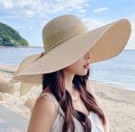 Straw Hat Foldable Sun Cap with Bow for Women Summer Travel Vacation Use