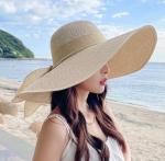 Straw Hat Foldable Sun Cap with Bow for Women Summer Travel Vacation Use
