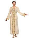 Lace Trim V-Neck Long Sleeve Kaftan Dress