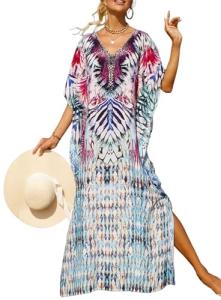 Yanziliu Women's V-Neck Batwing Kaftan Dress