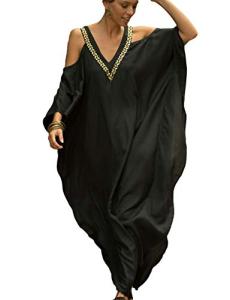 Turkish Cold Shoulder Maxi Kaftan Dress in Black