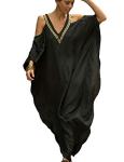 Turkish Cold Shoulder Maxi Kaftan Dress in Black