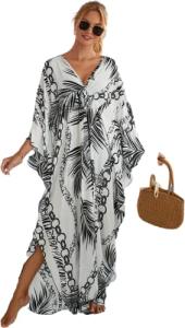 Black and White Lightweight Kaftan Dress for Women