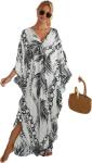 Black and White Lightweight Kaftan Dress for Women