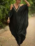 Turkish Cold Shoulder Maxi Kaftan Dress in Black