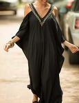 Turkish Cold Shoulder Maxi Kaftan Dress in Black