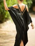 Turkish Cold Shoulder Maxi Kaftan Dress in Black